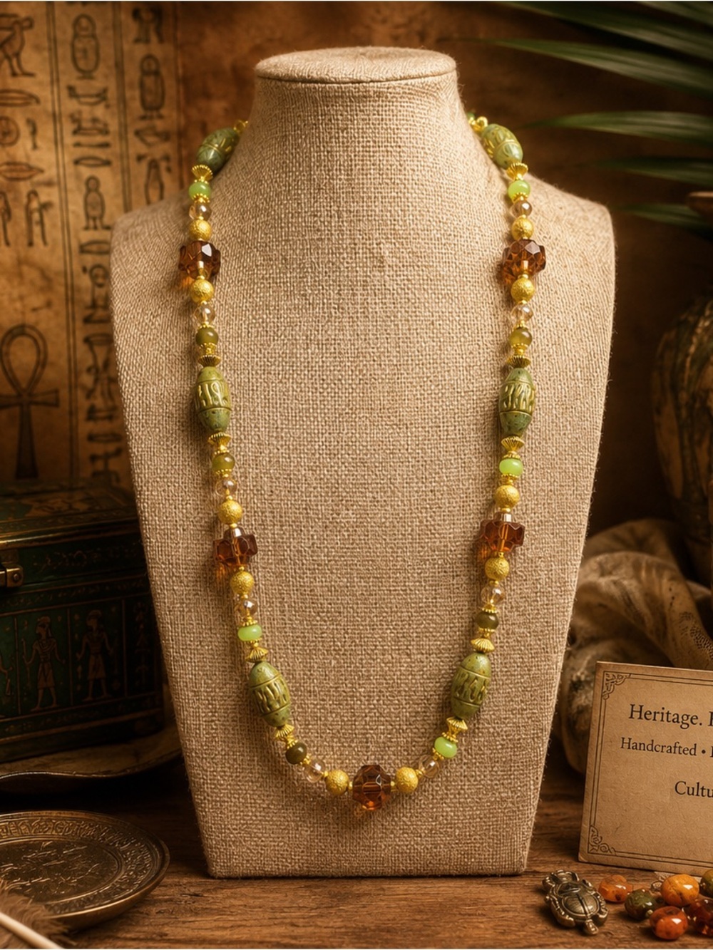 Czech Glass Crown Bead Necklace | Gold Inlay | Artisan Statement